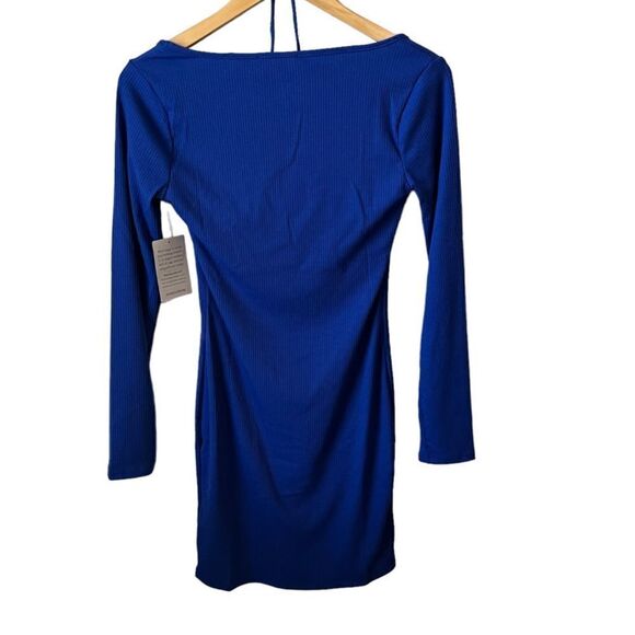 Lush Long Sleeve Cutout Tie Front Royal Blue Bodycon Dress NWT Size Large. - Picture 11 of 11